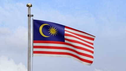 3D, Malaysian flag waving on wind. Close up of Malaysia banner blowing soft silk
