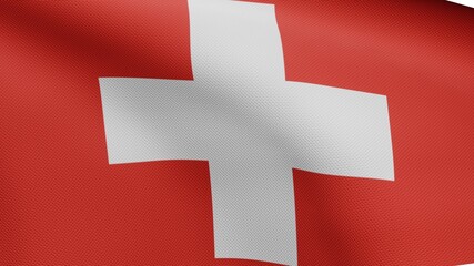 3D, Switzerland flag waving on wind. Swiss banner blowing soft silk.
