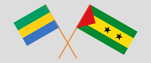 Crossed flags of Gabon and Sao Tome and Principe. Official colors. Correct proportion
