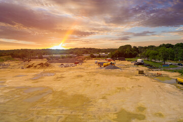 House construction work in preparation process view of new residential district with apartment buildings