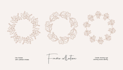 Line art illustration collection of decorative vector frames for branding or logo 