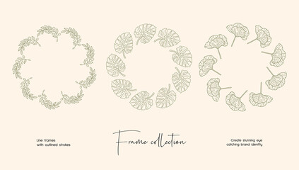 Line art illustration collection of decorative vector frames for branding or logo 