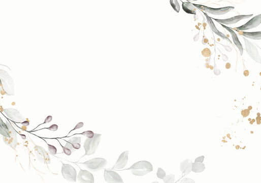 Pale autumn leaves - botanical design banner. Floral pastel watercolor border frame