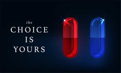 Vector 3d Realistic Red and Blue Medical Pill Icon Set. The choice is yours. Design template of Pills, Capsules for graphics, Mockup. Medical and Healthcare Concept. Top View