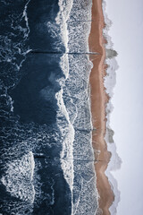 Top down view of Baltic sea at winter in Poland.
