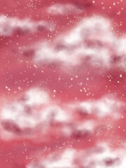 pink sky with clouds and stars abstract watercolor background beautiful romantic nice