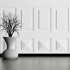 black and white modern room with big vase