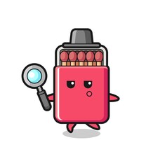 matches box cartoon character searching with a magnifying glass