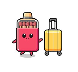 matches box cartoon illustration with luggage on vacation