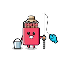 Mascot character of matches box as a fisherman