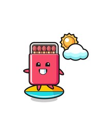Illustration of matches box cartoon do surfing on the beach