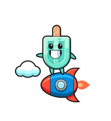 popsicles mascot character riding a rocket