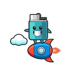 lighter mascot character riding a rocket