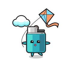 lighter mascot illustration is playing kite