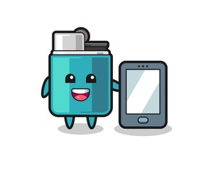 lighter illustration cartoon holding a smartphone