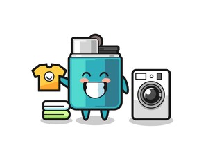 Mascot cartoon of lighter with washing machine