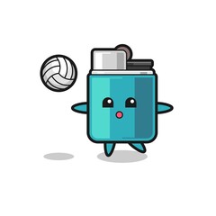 Character cartoon of lighter is playing volleyball