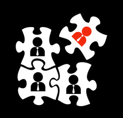 Illustration of white jigsaw puzzle with people icons. Talent acquisition, searching for talent or employee conceptual.