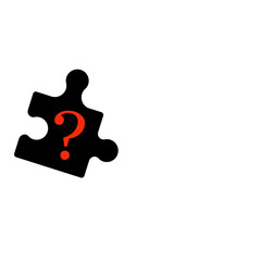 Illustration of red question mark writing on black jigsaw puzzle isolated on white background.
