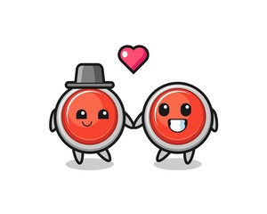 emergency panic button cartoon character couple with fall in love gesture