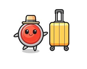 emergency panic button cartoon illustration with luggage on vacation