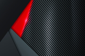 abstract metallic black red frame on carbon kevlar texture pattern tech sports innovation concept background - Vector