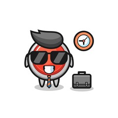 Cartoon mascot of emergency panic button as a businessman