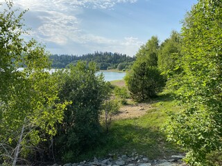 Park with meadows along Lake Lepenica and the surrounding mixed forest of Gorski kotar - Fuzine, Croatia (Park s livadama uz jezero Lepenica i okolnu mješovitu šumu Gorskog kotara - Fužine, Hrvatska)