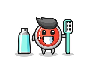 Mascot Illustration of emergency panic button with a toothbrush