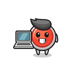 Mascot Illustration of emergency panic button with a laptop