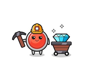 Character Illustration of emergency panic button as a miner