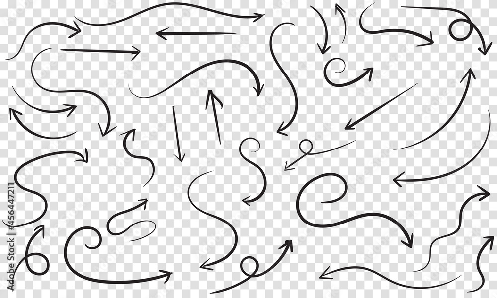 Aufkleber set of vector curved arrows hand drawn. sketch doodle style. collection of pointers. vector illustra