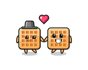 waffle cartoon character couple with fall in love gesture