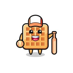 Cartoon character of waffle as a baseball player