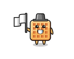 Cartoon character of waffle holding a flag