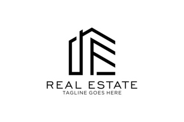 Letter F Simple modern building architecture logo design with line art skyscraper graphic