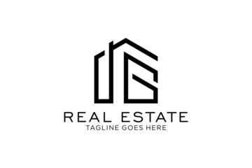 Letter G Simple modern building architecture logo design with line art skyscraper graphic