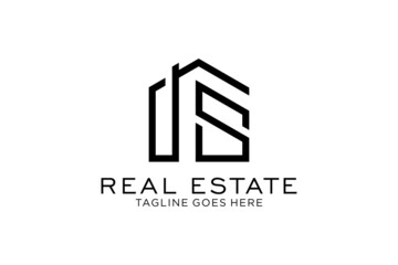 Fototapeta premium Letter S Simple modern building architecture logo design with line art skyscraper graphic