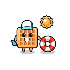 Cartoon mascot of waffle as a beach guard