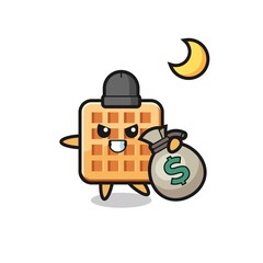 Illustration of waffle cartoon is stolen the money