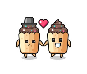 cupcake cartoon character couple with fall in love gesture