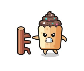cupcake cartoon illustration as a karate fighter © heriyusuf