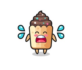 cupcake cartoon illustration with crying gesture