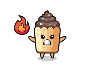 cupcake character cartoon with angry gesture