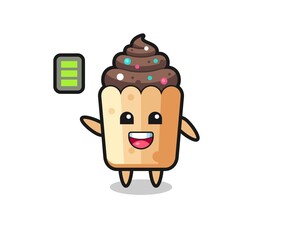 cupcake mascot character with energetic gesture