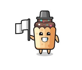 Cartoon character of cupcake holding a flag