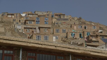 Afghanistan scene - of a brick structured housings in a steep hillside of Kabul city