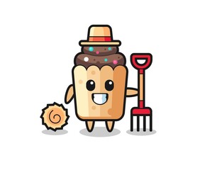 Mascot character of cupcake as a farmer