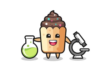 Mascot character of cupcake as a scientist