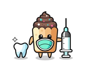 Mascot character of cupcake as a dentist